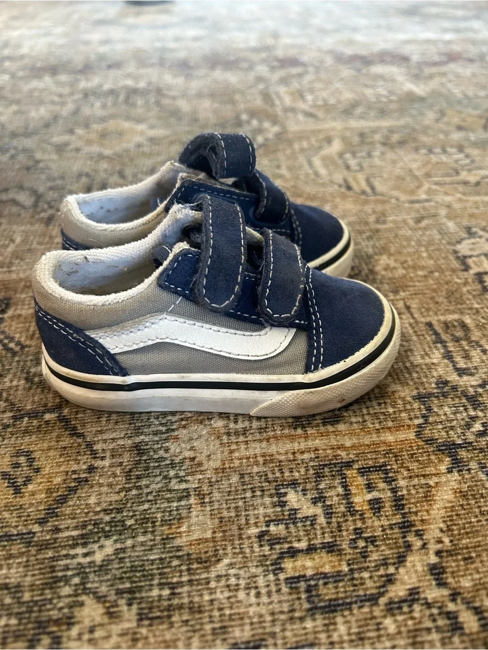 Vans Kids Navy and White Velcro Skate Sneakers